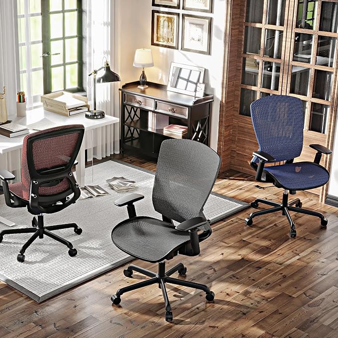 ELABEST Mesh Office Chair,Ergonomic Computer Desk Chair,Sturdy Task Chair- Adjustable Lumbar Support & Armrests,Tilt Function,Comfort Wide Seat,Swivel Home Office Chair (Grey)