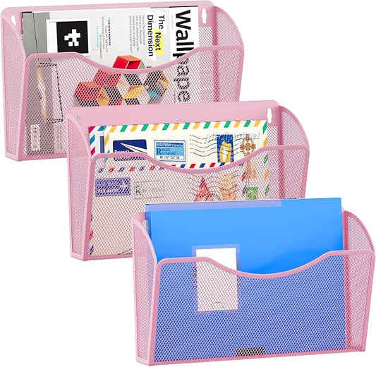 EasyPAG 3 Single Pocket Wall File Organizer, Mesh Hanging File Folder Organizer by EasyPAG