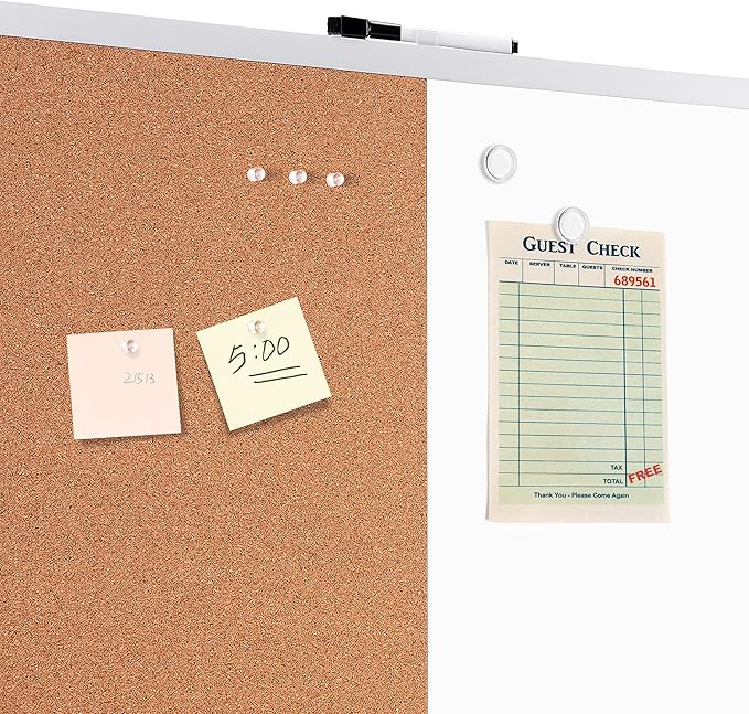 Amazon Basics Combo Magnetic Whiteboard&Cork Board for Home,Office and Classroom, Plastic/Aluminum Frame, White,Yellow, 17" x 23"-DeskLoop Office