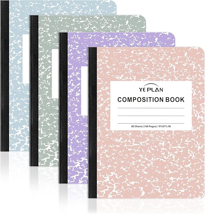 Yeplan Composition Notebooks 4 pack, Wide Ruled Notebook Paper, 9 3/4" x 7 1/2" by Yeplan