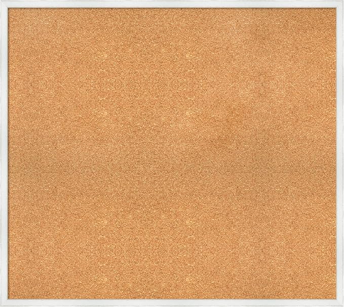 Amanti Art Natural Cork Board for Wall, 33x37 Vision Board with White Frame, X-Large Corkboard Office Decor for Home Organization, Country Rustic Corkboard Pinboard to Display Items for Home-DeskLoop Office