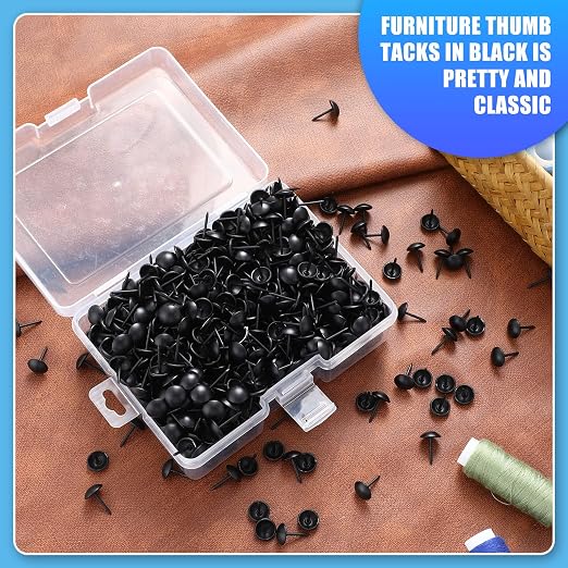 Outus 500 Pcs Black Upholstery Tacks 7/16 Inch Decorative Furniture Tacks Thumb - Image 2