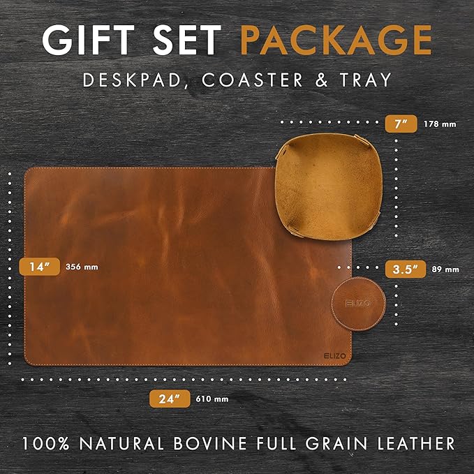 Elizo Real Leather Desk Mat Set Large Desk Cover Desk Blotter Protector - Image 2
