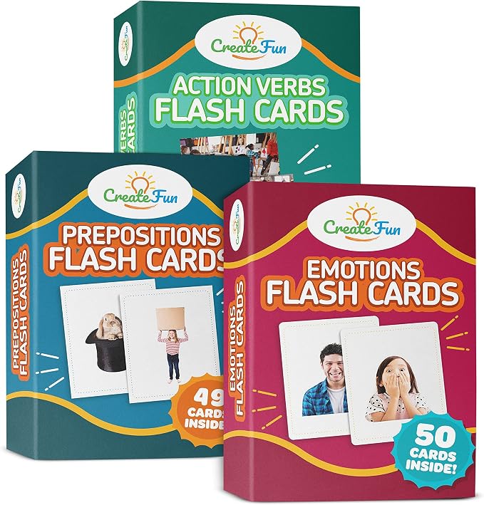 149 Prepositions, Emotions & Action Verbs Flash Cards Set by CreateFun