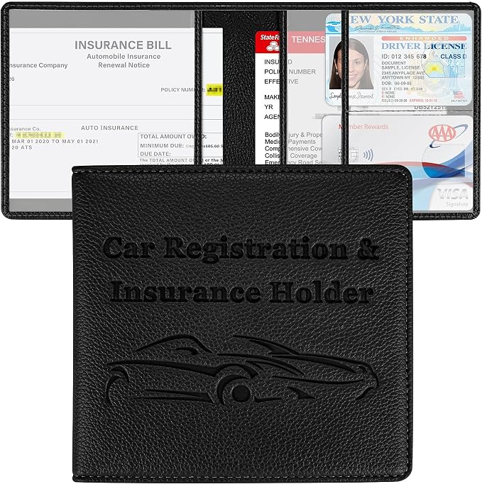Car Registration and Insurance Holder, Premium PU Leather Vehicle Glove Box Car by New+Fashion+Kingdom