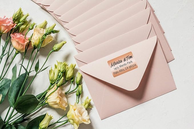 Royal Green Name Tags Labels 4x2 inch Rectangular Metallic Stickers in Rose - Image 2