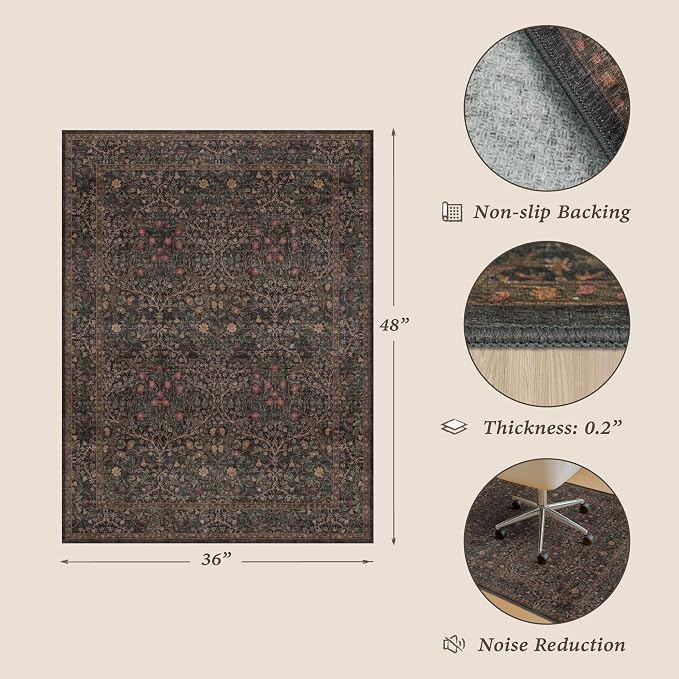 Dark Brown 3x4 Washable Office Rugs - Image 2