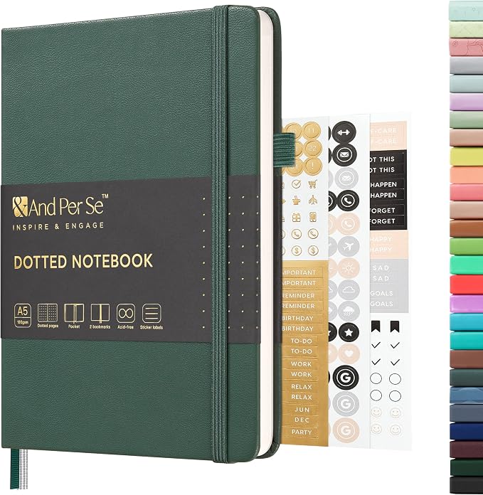 &And Per Se Dotted Journal Notebook, A5 Hardcover Leather Bullet Dotted Journal by AndPerSe