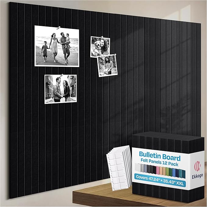 X-Large Cork Board Alternative 12-Pack Felt Bulletin Board Thick and Decorative by EkkogoAcousticPanels