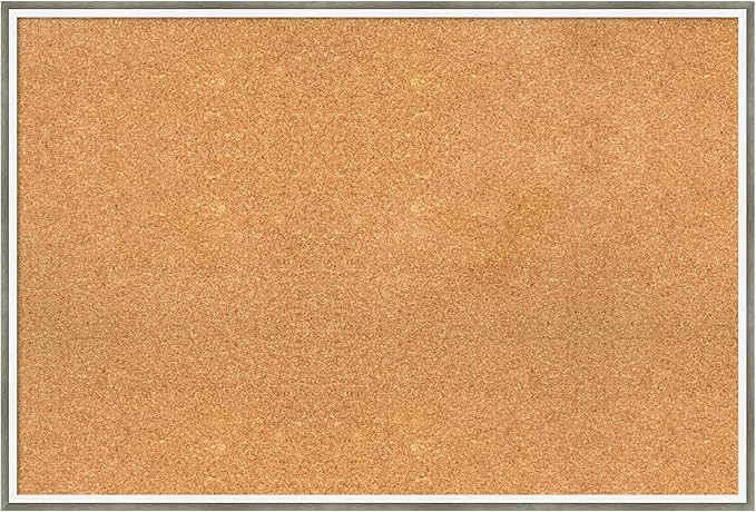Amanti Art Natural Cork Board for Wall, 25x37 Vision Board with Silver Wood Frame, Large Corkboard Office Decor for Home Organization, Modern Contemporary Corkboard Pinboard to display items for home-DeskLoop Office