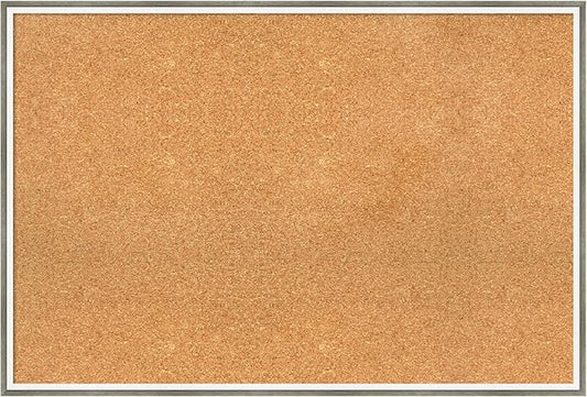 Amanti Art Natural Cork Board for Wall, 25x37 Vision Board with Silver Wood Frame, Large Corkboard Office Decor for Home Organization, Modern Contemporary Corkboard Pinboard to display items for home-DeskLoop Office