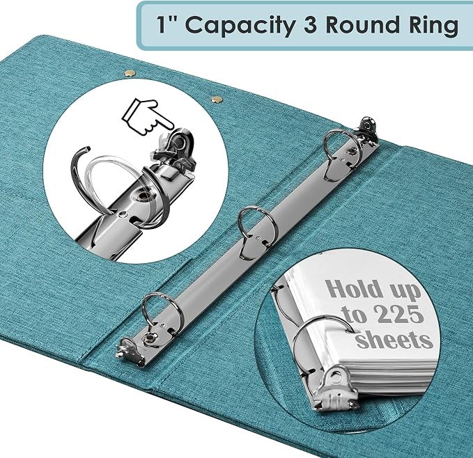 EYROZILL 3 Ring Binder, 1 Inch Linen Binder Organizer - Image 3