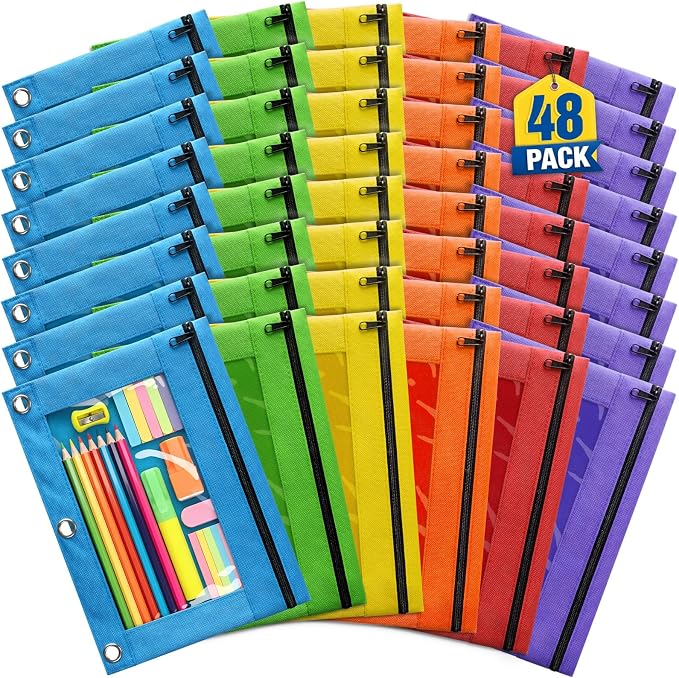 Pencil Pouch for 3 Ring Binder, 48 Pack Bulk Pencil Pouches by KIZZYEA
