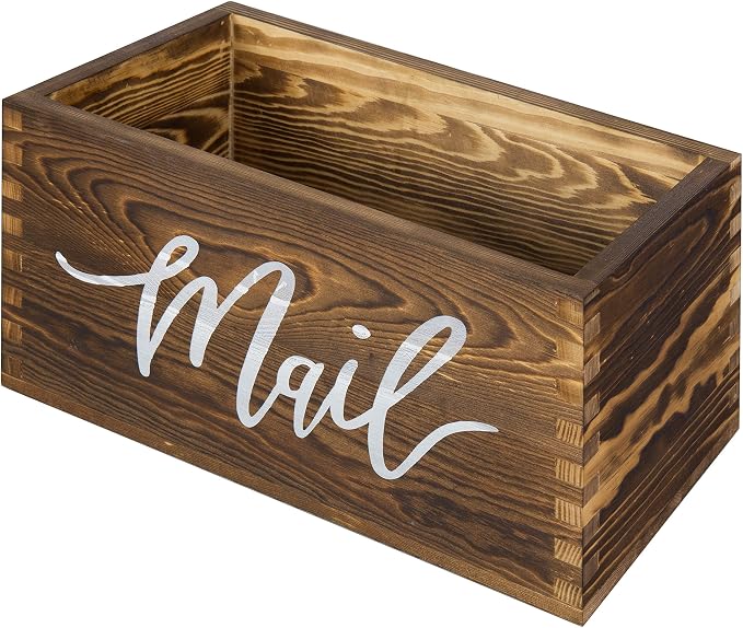 MyGift Mail Holder Storage Organizer Box Rustic Brown Wood - Image 5