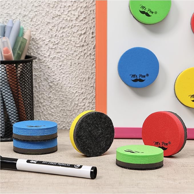 Mr. Pen- Round Magnetic Dry Erase Erasers, 24 Pack | Colorful Small Magnetic - Image 6