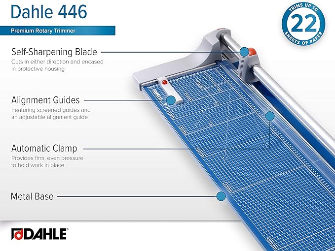 Dahle 446 Premium Rotary Trimmer, 36" Cut Length, 25 Sheet Capacity, Self-Sharpening, Automatic Clamp, German Engineered Paper Cutter-DeskLoop Office