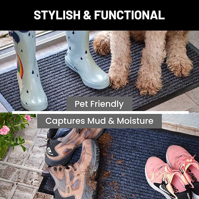 Sierra Concepts Front Door Mat Welcome Floor Mats - Entryway Indoor Outdoor Entrance Dog Doormat, Patio, Porch, Muddy Shoe, Inside Outside Low Profile, 30x17 inches, 2-Pack Blue