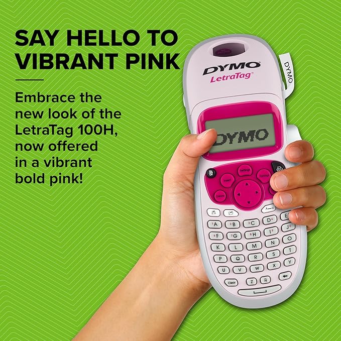 DYMO LetraTag LT-100H Handheld Label Maker ABC Keyboard Label Printer with Easy-to-Use, 13 Character LCD Screen Great for Home & Office Organisation Pink-DeskLoop Office