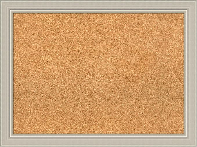 Amanti Art Natural Cork Board for Wall, 24x32 Vision Board with Silver Wood Frame, Medium Corkboard Office Decor for Home Organization, Casual Corkboard Pinboard to display items for home organization-DeskLoop Office