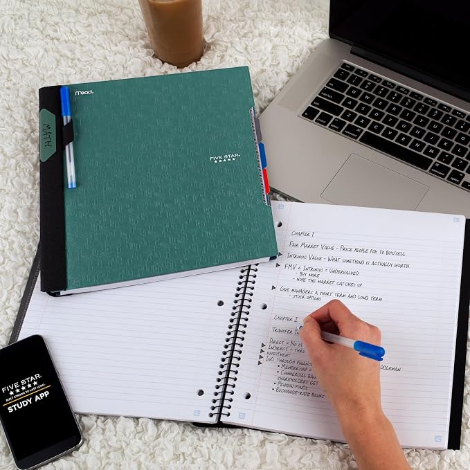 Five Star Advance Spiral Notebook + Study App, 3 Subject, College Ruled Paper - Image 6