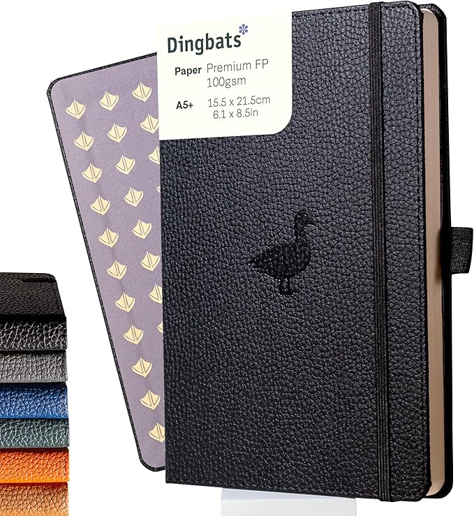 Dingbats* Wildlife Grid Journal Notebook A5 - Vegan Leather Hard Cover, Ideal for Work, Travel - Pocket, Elastic Closure, Bookmark-DeskLoop Office
