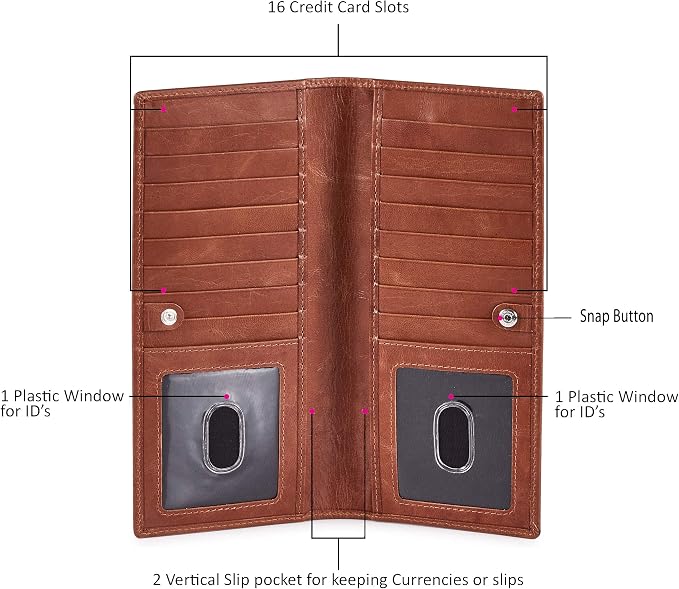 Long Wallet for Men Women Real Leather Bifold RFID Stylish Slim Handmade 2 ID - Image 3