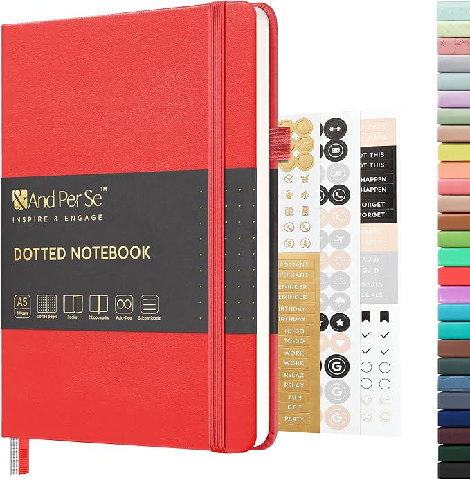 &And Per Se Dotted Journal Notebook, A5 Hardcover Leather Dotted Journal by AndPerSe