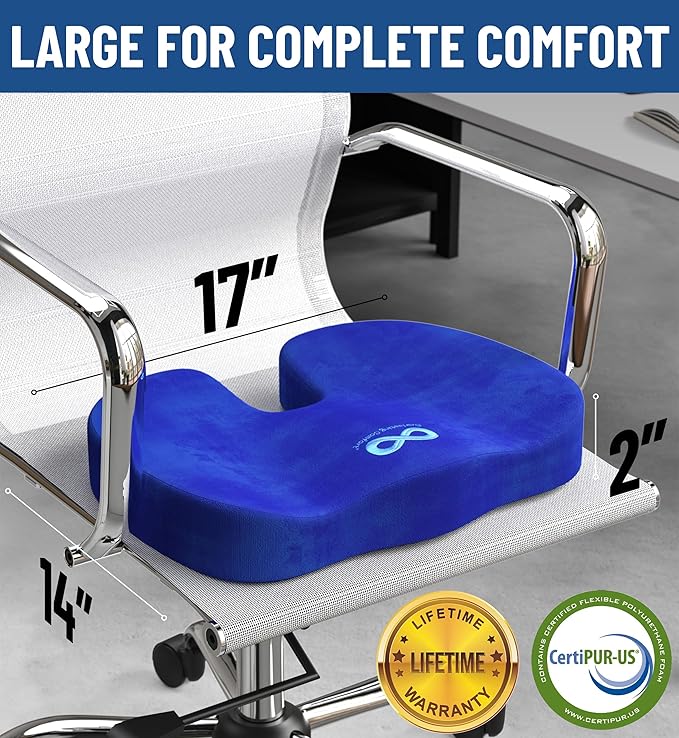 Everlasting Comfort Doctor Recommended Memory Foam Seat Cushion for Office Chairs & Car Seat - Ergonomic Office Desk Accessories for Tailbone Pain Relief, Sciatica & Back Support-DeskLoop Office