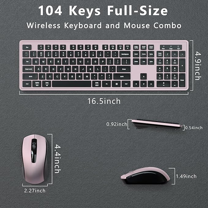 Wireless Keyboard and Mouse Combo, COVEVA 2.4GHz Wireless Keyboard Mouse with USB Receiver, Water-Dropping Keycaps, 104 Keys Full Size with Number Pad for PC Laptop Computer Desktop(Black Pink)-DeskLoop Office
