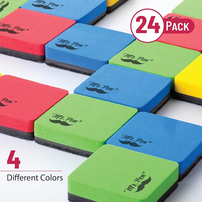 Mr. Pen- Mini Magnetic Dry Erase Erasers, 24 Pack | Colorful Small Magnetic - Image 2