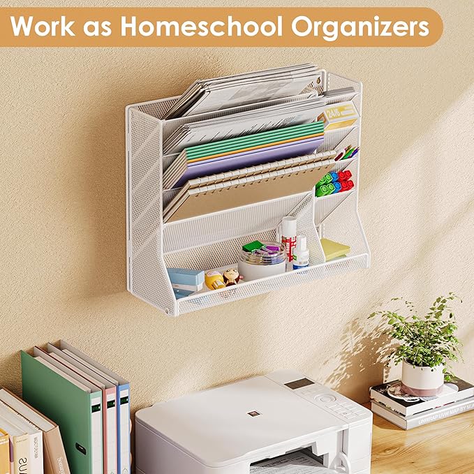Jakyitvi Adjustable 5 Tiers Wall File Organizer Metal Hanging Holder White | 5 - Image 6