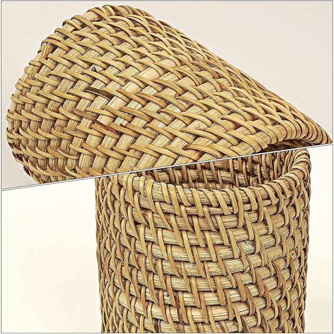 Wicker Rattan Pencil Holder, Cylindrical Desk Organizer Cup, Natural Brown - Image 5