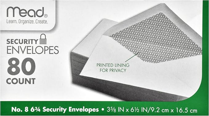 Mead #8 6 3/4 Security Envelopes 80 ct by Mead