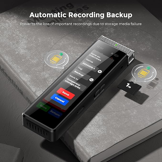 136GB Digital Voice Recorder with Playback, Innioasis R1 Full Touchscreen Voice Recorder with AI Intelligent Transcription and Bluetooth, Voice Activated Sound Audio Recorder Device with Mic (Silver)