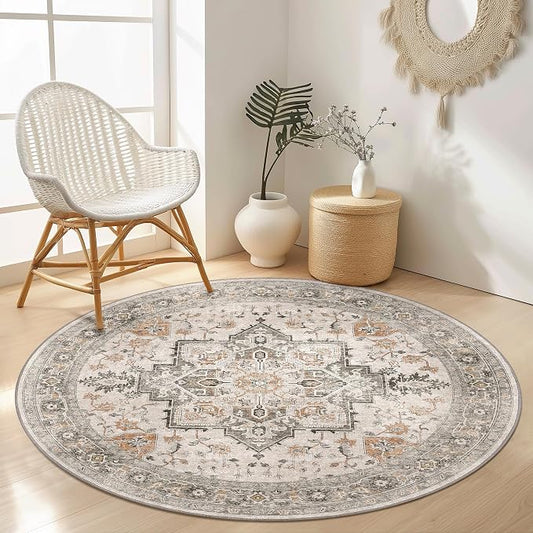 GENIMO 8FT Round Area Rugs for Living Room, Circle Rugs Machine Washable Low by GENIMO