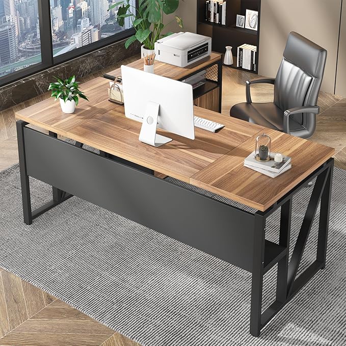 Tribesigns 63" Executive Desk with Reversible File Cabinet, Large L-Shaped Office Desk with Drawers, Business Furniture Workstation for Home Office-DeskLoop Office