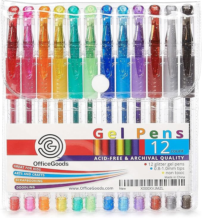 OfficeGoods Multicolor Gel Pens with Refills – Adult Coloring Journaling Art – Medium 0.8-1.0mm Tips – Non-Toxic Gel Pens Set – Quick Dry Smudge-Free 12 Pack Colors-DeskLoop Office