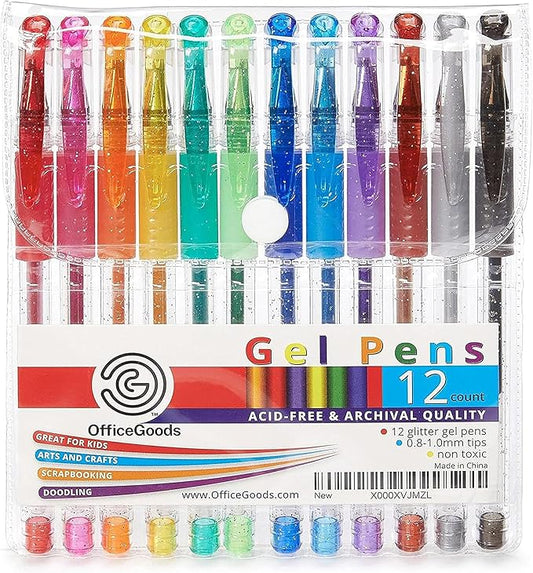 OfficeGoods Multicolor Gel Pens with Refills – Adult Coloring Journaling Art – Medium 0.8-1.0mm Tips – Non-Toxic Gel Pens Set – Quick Dry Smudge-Free 12 Pack Colors-DeskLoop Office