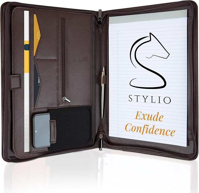 STYLIO Zipper Padfolio Portfolio Binder Organizer | Faux Leather Portfolio by Stylio