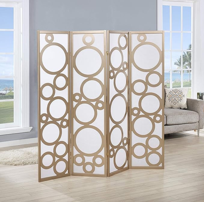 NicBex Room Divider 4 Panel Room Dividers with Circle Pattern Partition Room Dividers and Folding Privacy Screens Wall Divider for Home, Office, Room Separation,70" W x 1" D x 70" H, Gold-DeskLoop Office