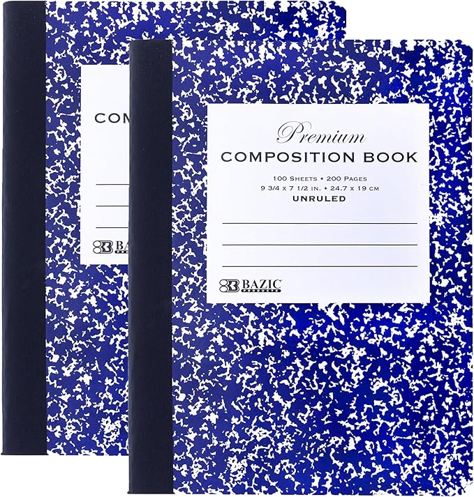BAZIC Composition Book Blue Marble Unruled Ruled 100 Sheet Notebook, Blank Page Journal Comp Notebooks for School, 2-Pack-DeskLoop Office