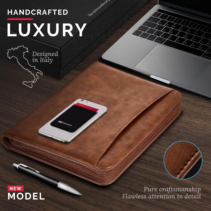 NERO MANETTI- Zippered Vegan Leather Padfolio/Portfolio Pad Holder-Business PU - Image 8