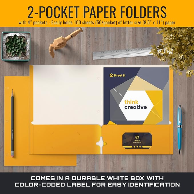Better Office Products Two Pocket Portfolio Folders, Dark Yellow, Letter Size - Image 3