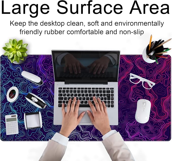 Blue Purple Desk Pad Topographic Map Desk Mat XXL Large Extended Gaming Mouse - Image 4