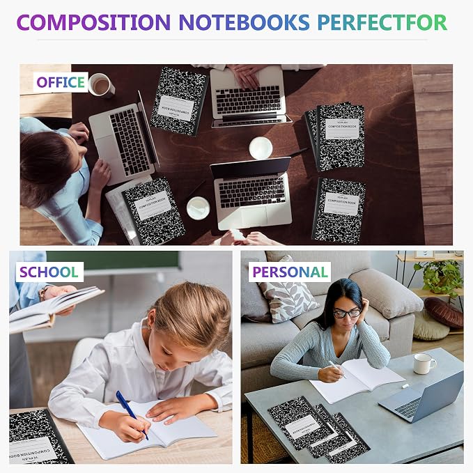 Yeplan Composition Notebooks 5 pack, Wide Ruled Notebook Paper, 9 3/4" x 7 1/2" - Image 7