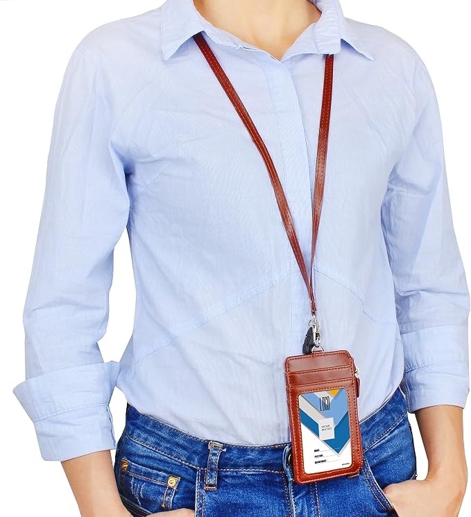 Badge Holder with Zip, Wisdompro 2-Sided Vertical Style PU Leather ID Badge - Image 8