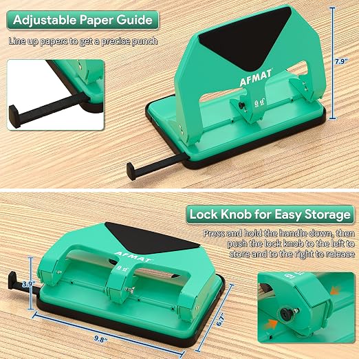 AFMAT Heavy Duty 3 Hole Punch, 50-Sheet Capacity, 50% Reduced Effort Three Hole - Image 5