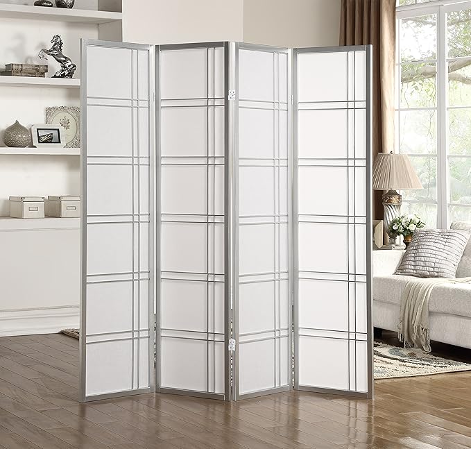 NicBex Room Divider 4 Panel Room Dividers with Paper-Looking Partition Room Dividers and Folding Privacy Screens Wall Divider for Home, Office, Room Separation,72" W x 1" D x 70" H, Silver-DeskLoop Office