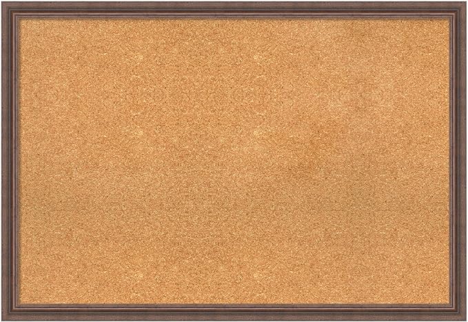 Amanti Art Natural Cork Board for Wall, 26x38 Vision Board with Brown Wood Frame, Large Corkboard Office Decor for Home Organization, Country Rustic Corkboard Pinboard to Display Items for Home-DeskLoop Office