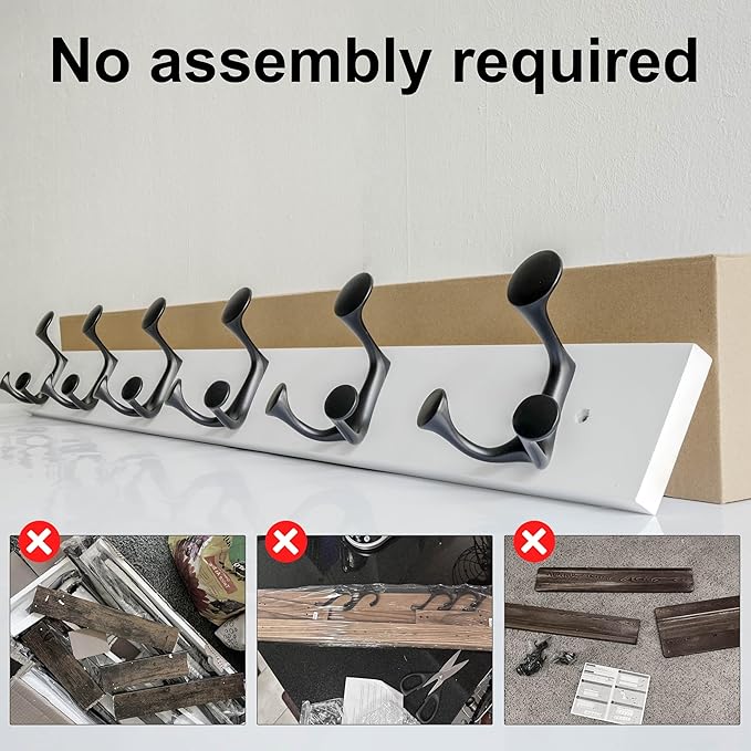 SKOLOO 36-Inch White Wood Coat Rack Wall Mount with 6 Triple Hooks - Ideal for Family Entrances, Classrooms, and Pet Supplies Storage - Perfect Coat Hooks for Wall-DeskLoop Office